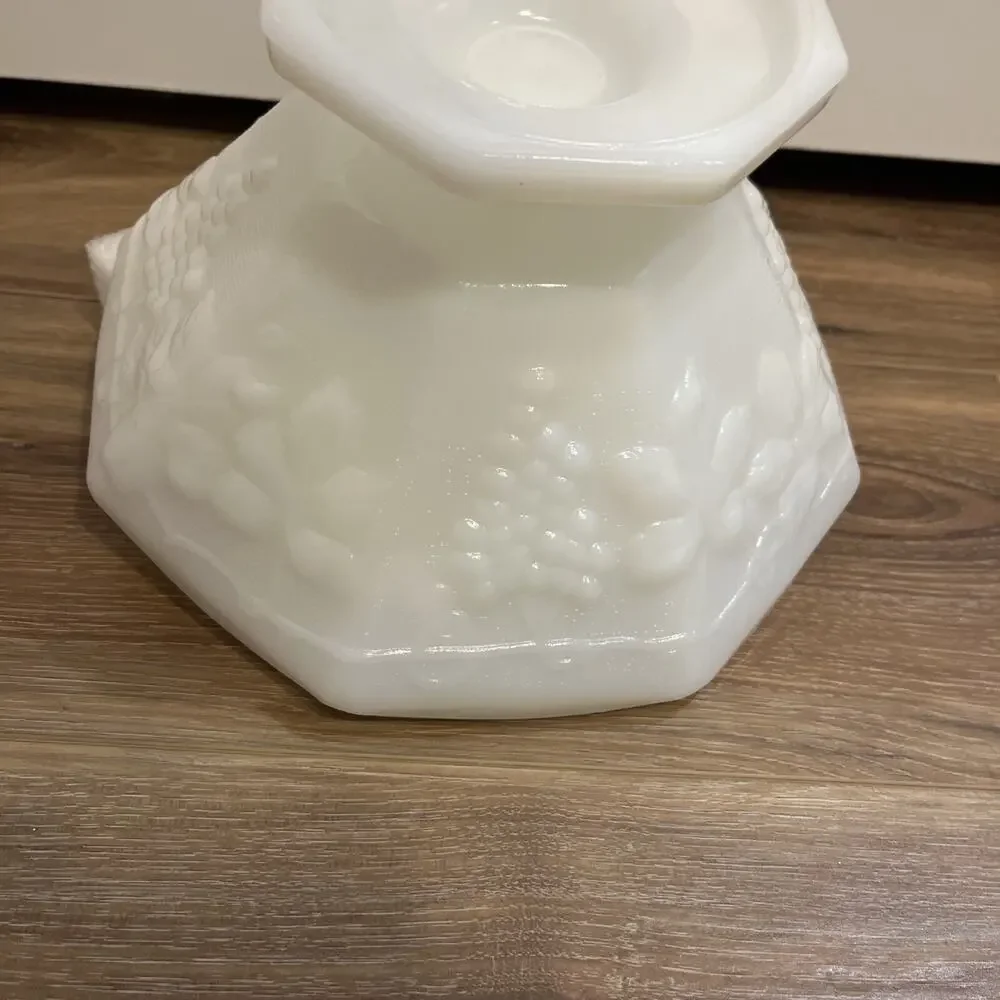 Vintage Anchor Hocking Milk Glass Large Footed Serving Bowl mid century  1950s